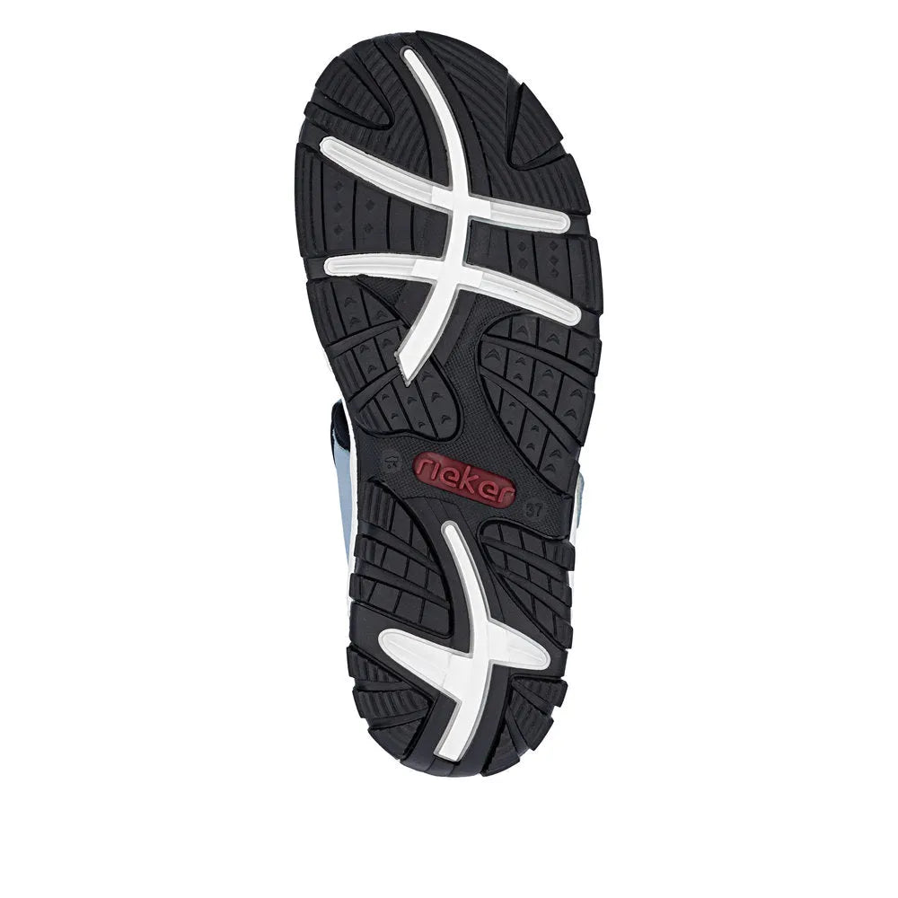 Rieker 68866-93 ladies multi-touch fastening sandals with black and white sole detail.