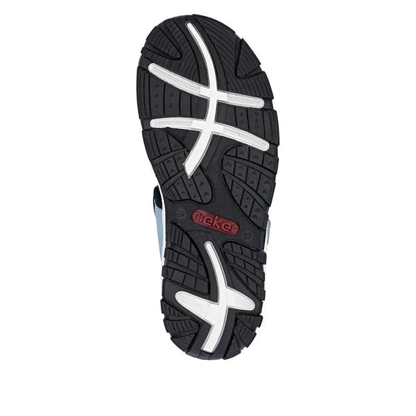 Rieker 68866-93 ladies multi-touch fastening sandals with black and white sole detail.