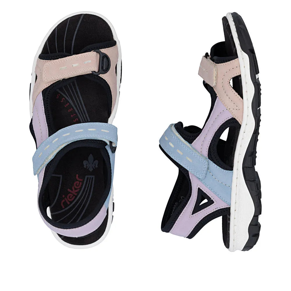 Rieker 68866-93 women's multi-color touch-fastening sandals with open toe and cushioned sole.