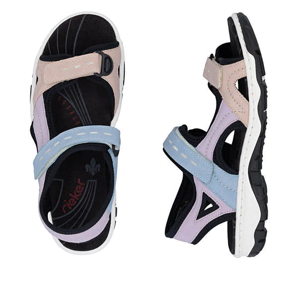 Rieker 68866-93 women's multi-color touch-fastening sandals with open toe and cushioned sole.