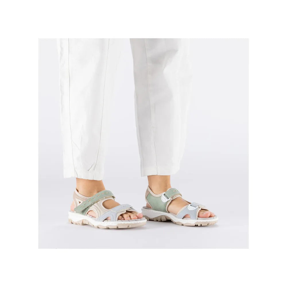 Rieker 68866-94 Ladies Multi-Touch Fastening Sandals in pastel colors, sporty open-toe design, adjustable straps, lightweight sole.