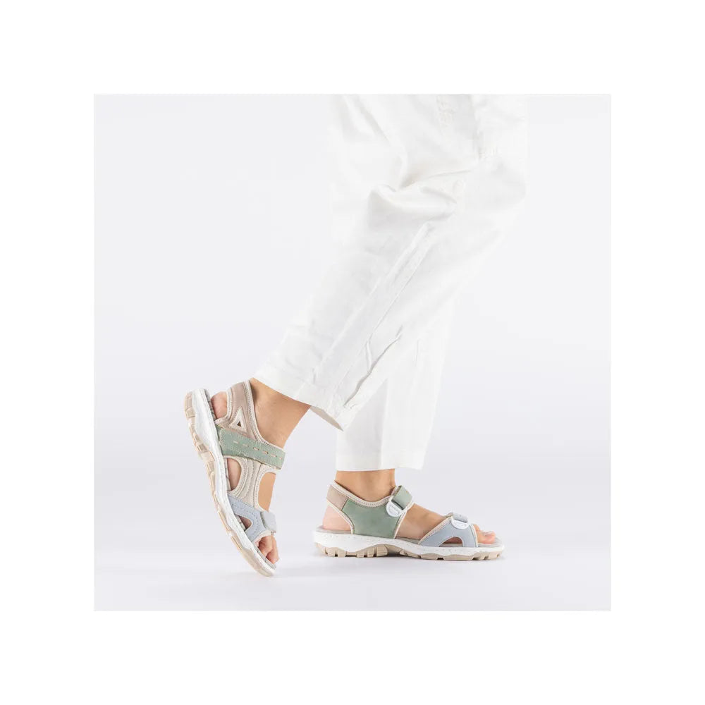 Rieker 68866-94 women's multi-touch fastening sporty sandals with neutral color accents and cushioned sole, ideal for casual wear.