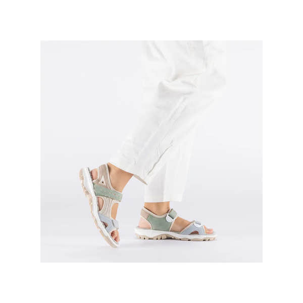 Rieker 68866-94 women's multi-touch fastening sporty sandals with neutral color accents and cushioned sole, ideal for casual wear.