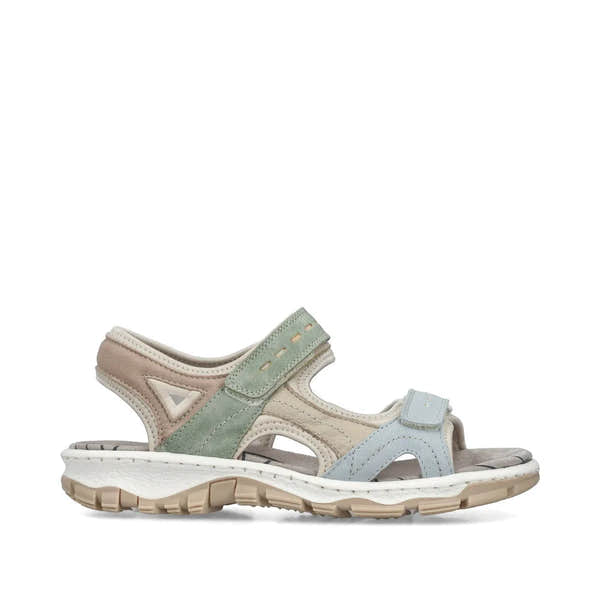 Rieker 68866-94 women's multi-color touch-fastening sandals with cushioned sole and open toe design.