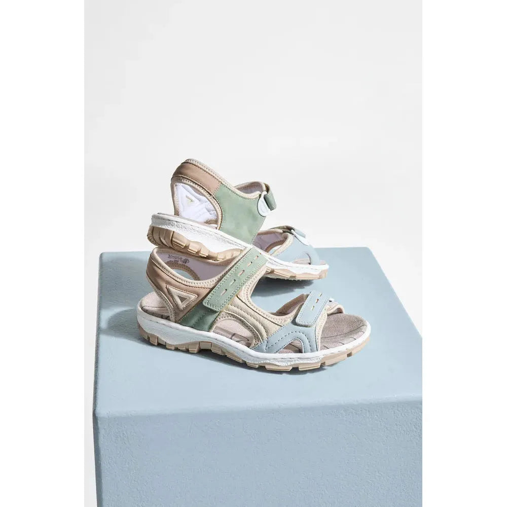 Rieker 68866-94 women's multi-color touch fastening sandals with adjustable straps and cushioned sole.
