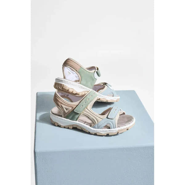 Rieker 68866-94 women's multi-color touch fastening sandals with adjustable straps and cushioned sole.