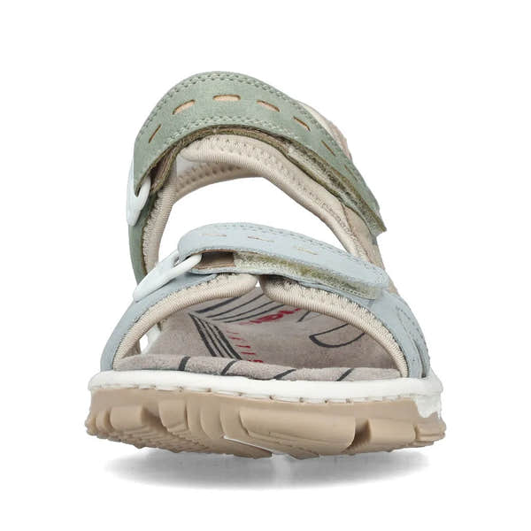 Rieker 68866-94 women's multi-strap touch-fastening sandals with cushioned insole and beige sole, designed for comfort and style.