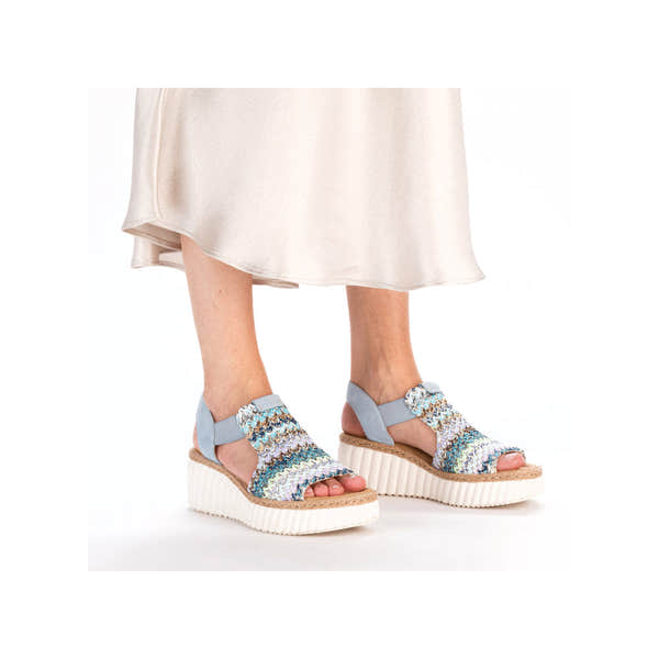 Rieker 69172-91 Ladies Light Blue Multi Textile Pull On Sandals-elevate your sole