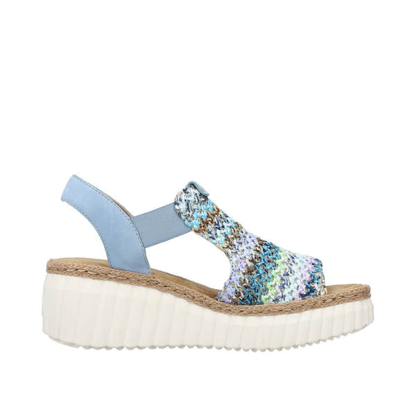 Rieker 69172-91 Ladies Light Blue Multi Textile Pull On Sandals-elevate your sole