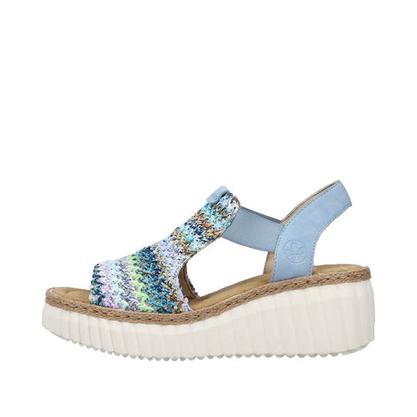 Rieker 69172-91 Ladies Light Blue Multi Textile Pull On Sandals-elevate your sole
