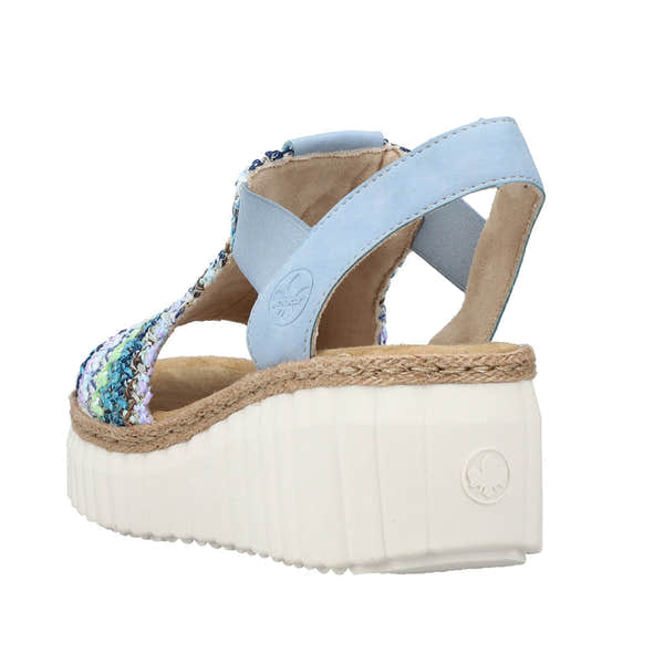 Rieker 69172-91 Ladies Light Blue Multi Textile Pull On Sandals-elevate your sole
