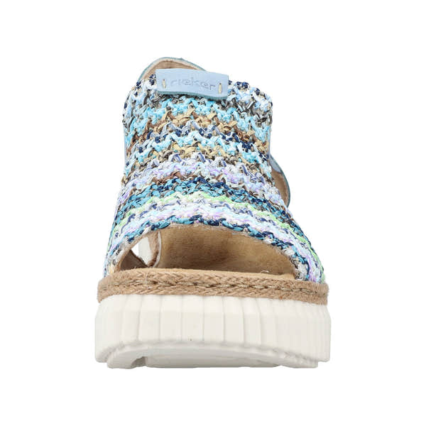Rieker 69172-91 Ladies Light Blue Multi Textile Pull On Sandals-elevate your sole