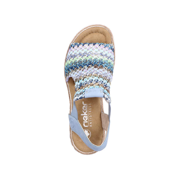 Rieker 69172-91 Ladies Light Blue Multi Textile Pull On Sandals-elevate your sole