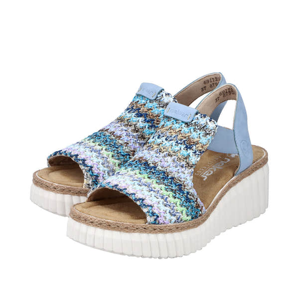 Rieker 69172-91 Ladies Light Blue Multi Textile Pull On Sandals-elevate your sole