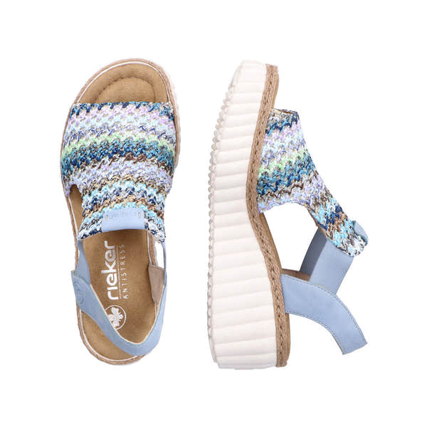 Rieker 69172-91 Ladies Light Blue Multi Textile Pull On Sandals-elevate your sole