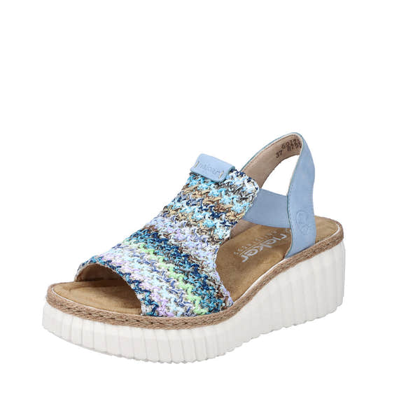 Rieker 69172-91 Ladies Light Blue Multi Textile Pull On Sandals-elevate your sole