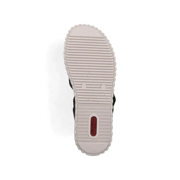 Rieker 69269-00 Ladies Wide Black Touch Fastening Sandals with cushioned sole and ribbed outsole.