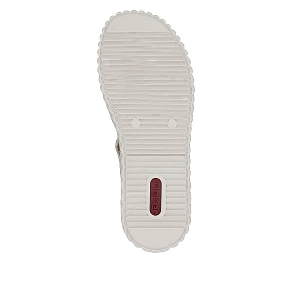 Rieker 69276-60 women's beige textile elasticated wide-fit sandals with cushioned sole and slip-on design.