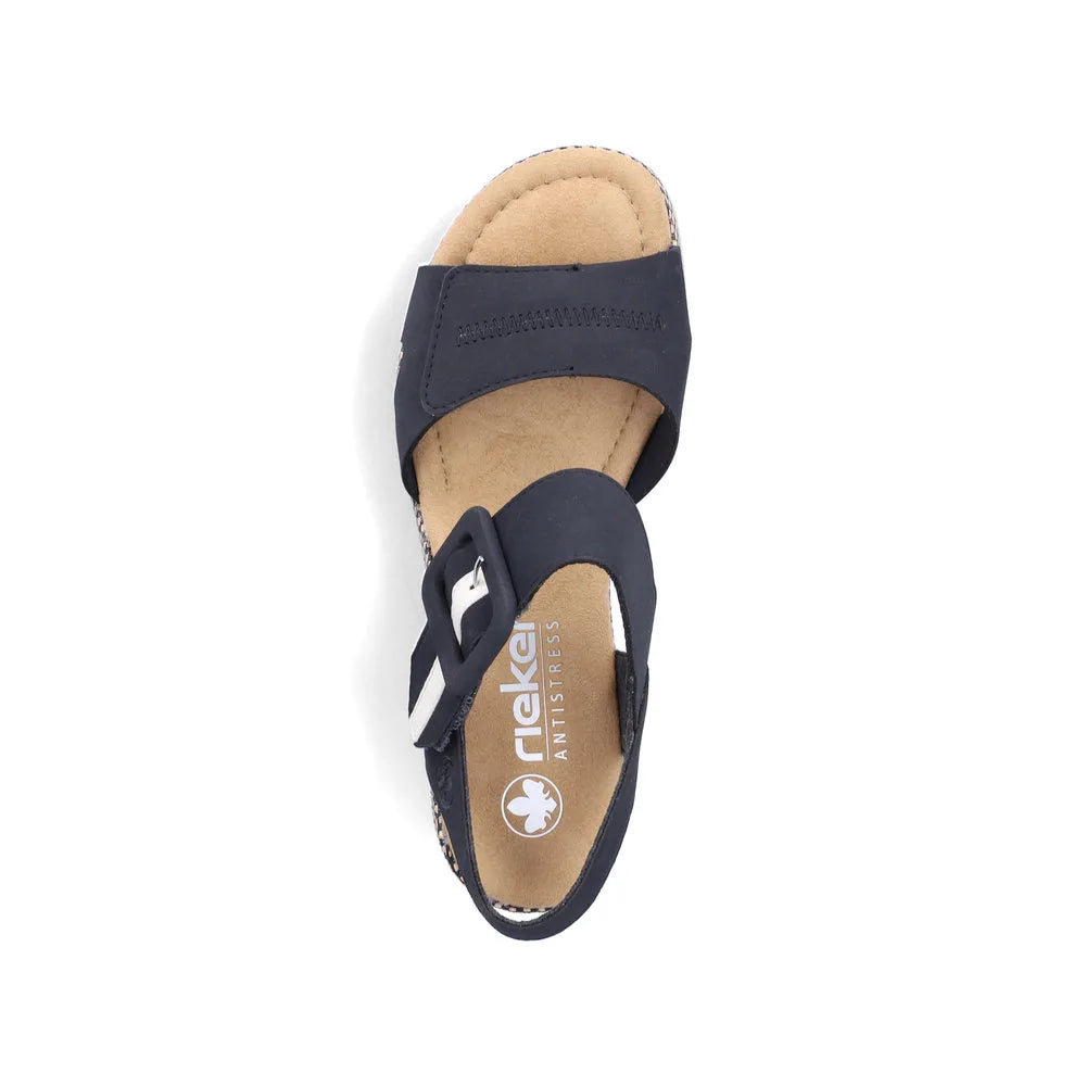 Rieker 69450-14 Ladies Pacific Blue Touch Fastening Sandals with adjustable straps and cushioned footbed.