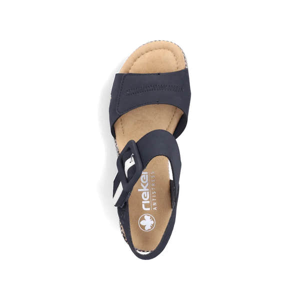Rieker 69450-14 Ladies Pacific Blue Touch Fastening Sandals with adjustable straps and cushioned footbed.