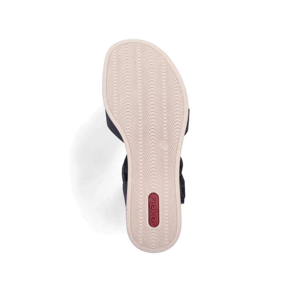 Rieker 69450-14 Ladies Pacific Blue Touch Fastening Sandals with cushioned sole and adjustable straps.