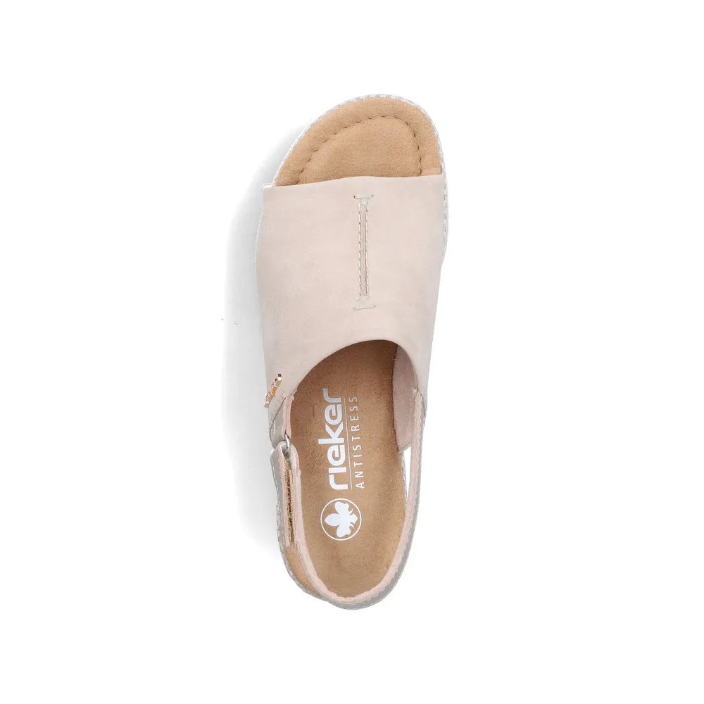 Rieker Ladies Beige/Pale Gold Sling Back Sandals with舒适软底 and stylish design.