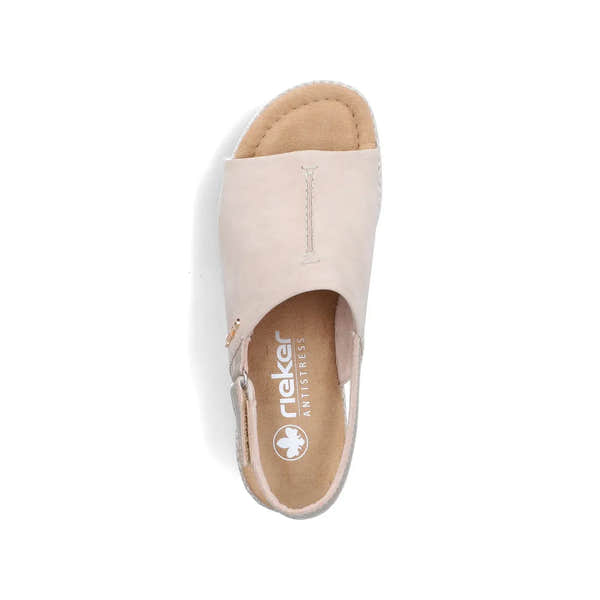 Rieker Ladies Beige/Pale Gold Sling Back Sandals with舒适软底 and stylish design.