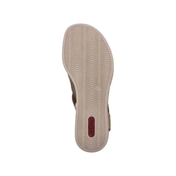 Rieker 69472-60 Ladies Beige Elasticated Sandals with cushioned sole and slip-on design, ideal for summer footwear.