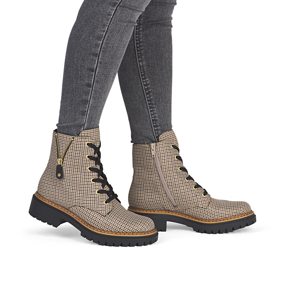 Rieker 72617-60 Ladies Beige Textile Zip & Lace Ankle Boots