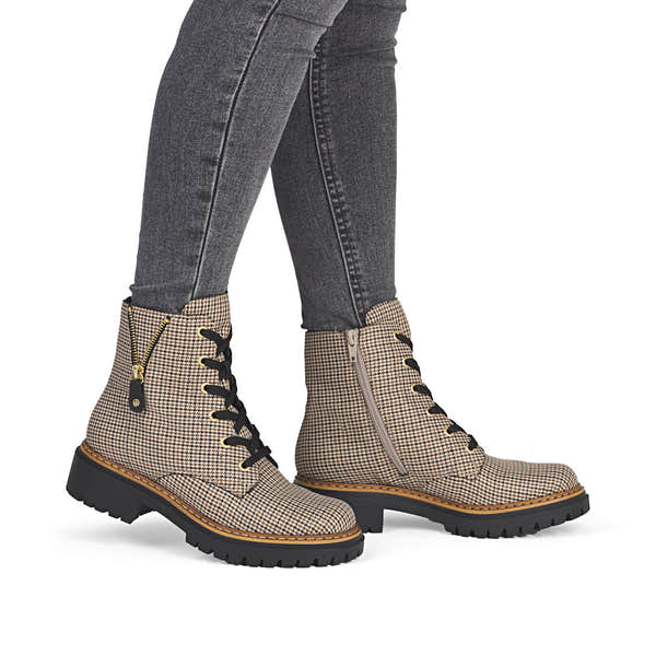 Rieker 72617-60 Ladies Beige Textile Zip & Lace Ankle Boots