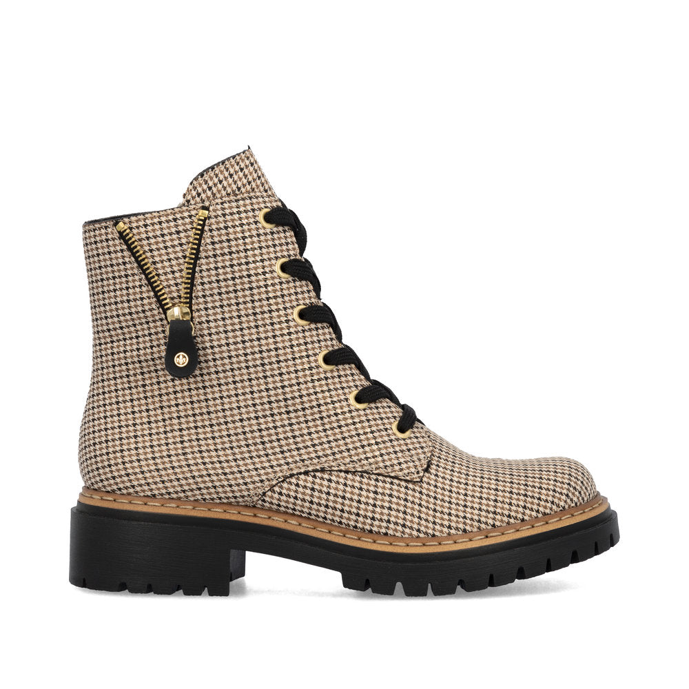 Rieker 72617-60 Ladies Beige Textile Zip & Lace Ankle Boots