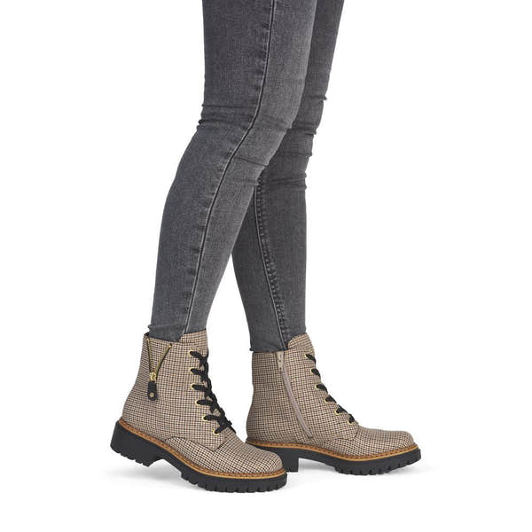 Rieker 72617-60 Ladies Beige Textile Zip & Lace Ankle Boots