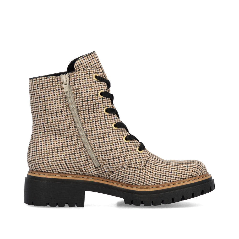 Rieker 72617-60 Ladies Beige Textile Zip & Lace Ankle Boots
