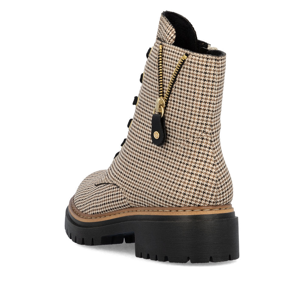 Rieker 72617-60 Ladies Beige Textile Zip & Lace Ankle Boots