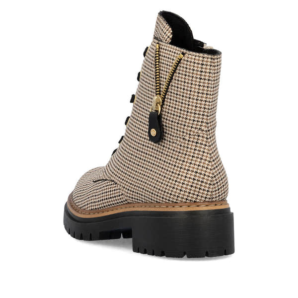 Rieker 72617-60 Ladies Beige Textile Zip & Lace Ankle Boots