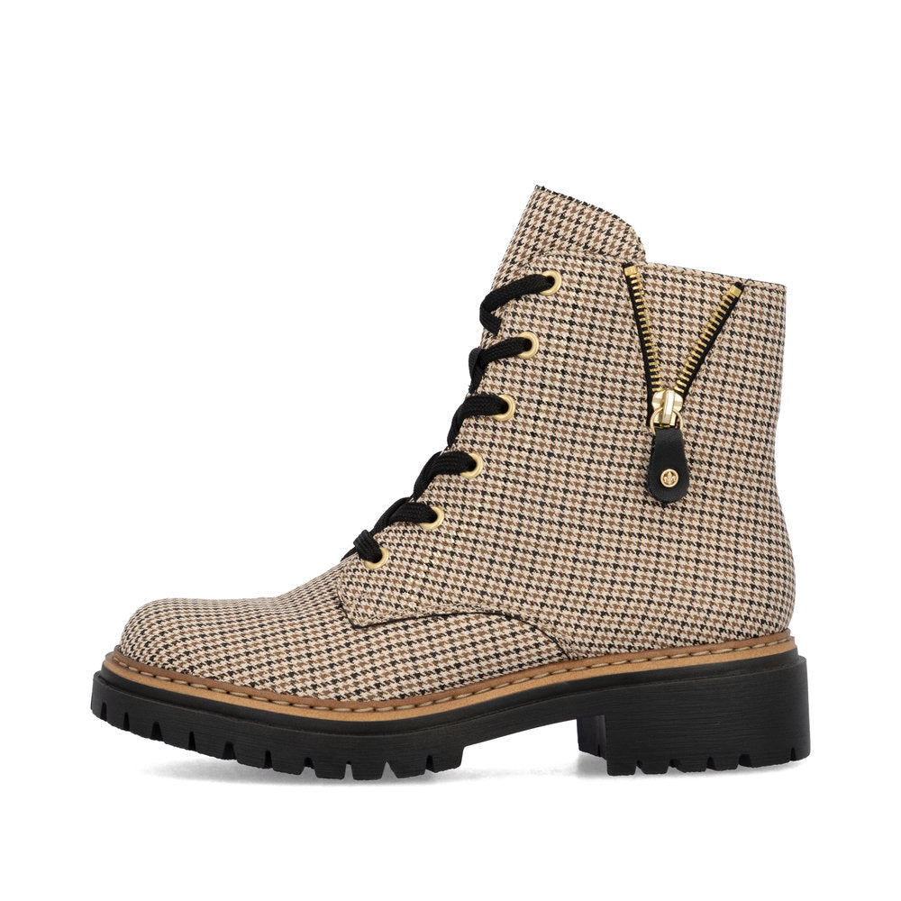 Rieker 72617-60 Ladies Beige Textile Zip & Lace Ankle Boots