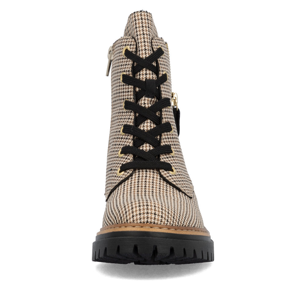 Rieker 72617-60 Ladies Beige Textile Zip & Lace Ankle Boots