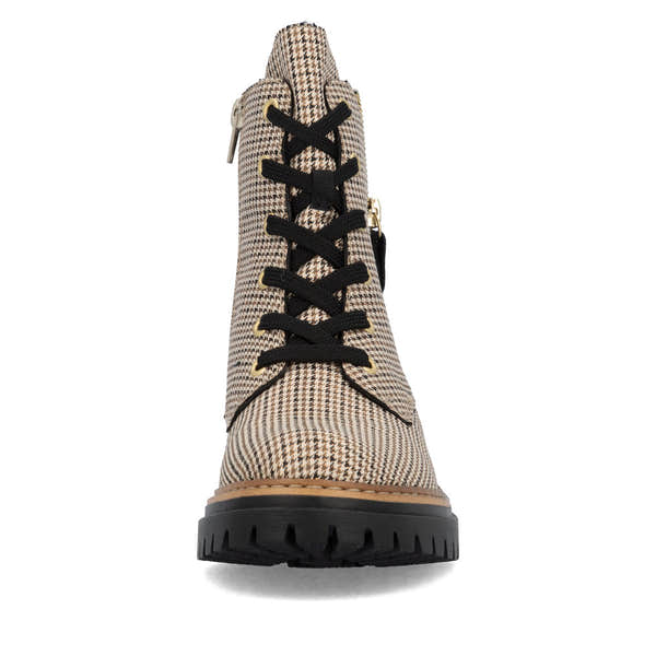 Rieker 72617-60 Ladies Beige Textile Zip & Lace Ankle Boots