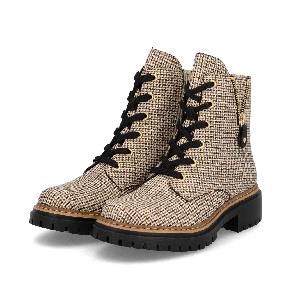Rieker 72617-60 Ladies Beige Textile Zip & Lace Ankle Boots