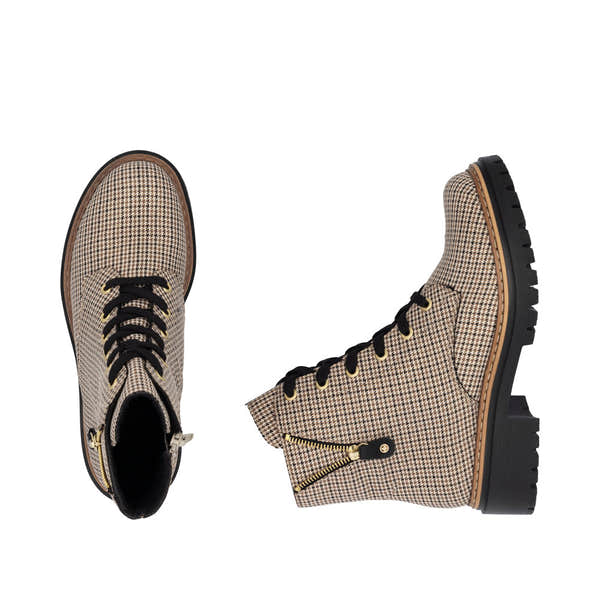Rieker 72617-60 Ladies Beige Textile Zip & Lace Ankle Boots