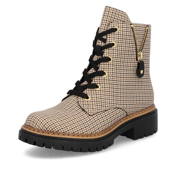 Rieker 72617-60 Ladies Beige Textile Zip & Lace Ankle Boots