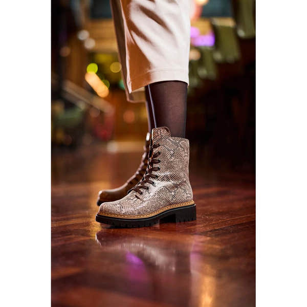 Rieker 72627-64 women's beige/black vegan zip & lace ankle boots, lifestyle view 5 of 6.