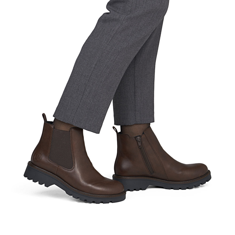 Rieker 73250-25 Ladies Brown Side Zip Ankle Boots