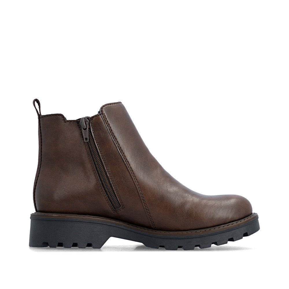 Rieker 73250-25 Ladies Brown Side Zip Ankle Boots