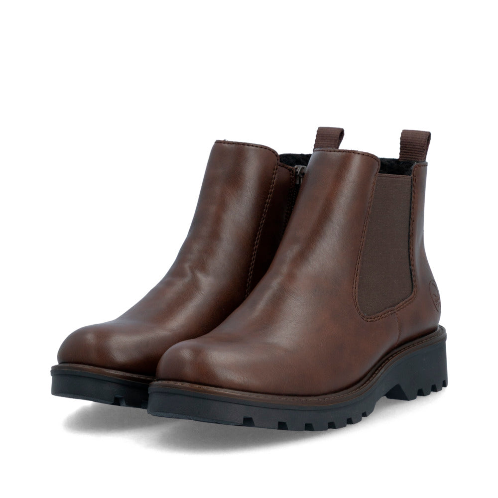 Rieker 73250-25 Ladies Brown Side Zip Ankle Boots