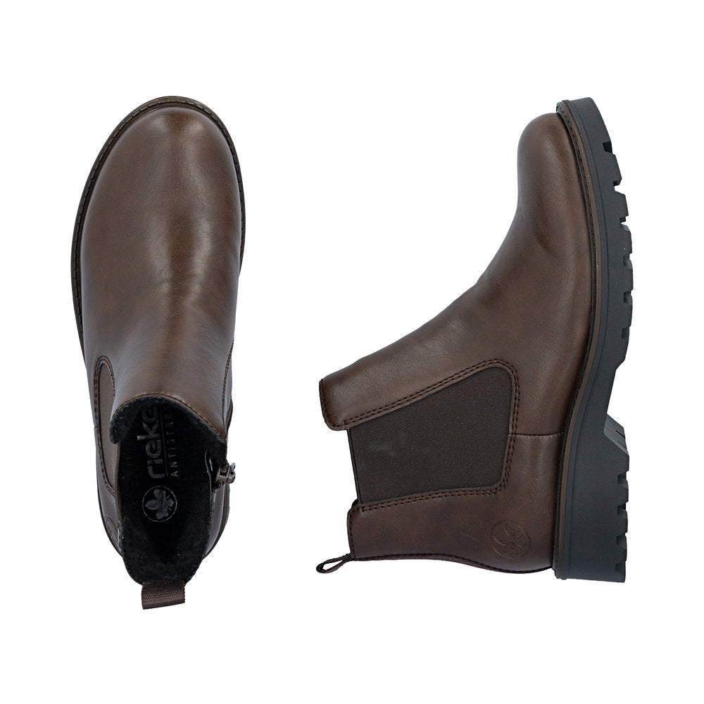 Rieker 73250-25 Ladies Brown Side Zip Ankle Boots