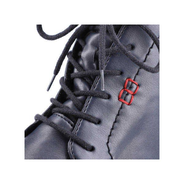 Rieker 73500-14 women's blue ankle boots with lace-up and zip closure, featuring red stitching details.