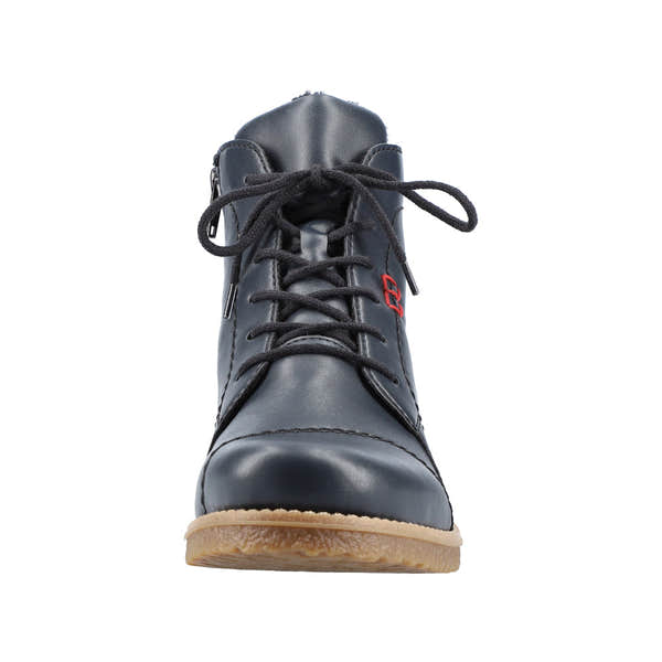 Rieker 73500-14 Women's Blue Ankle Boots with Zip and Lace, Leather Upper, Cushioned Sole, Stylish and comfortable footwear.