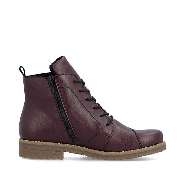 Rieker 73500-30 Ladies Burgundy Zip & Lace Ankle Boots