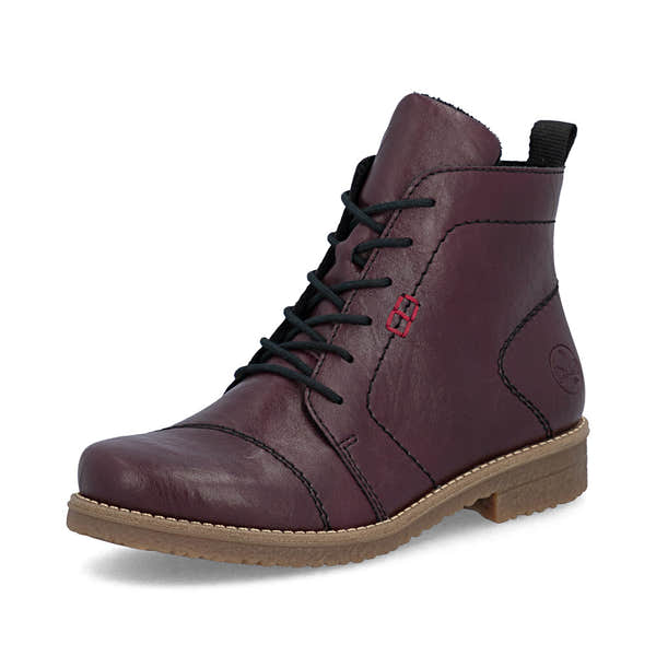 Rieker 73500-30 Ladies Burgundy Zip & Lace Ankle Boots